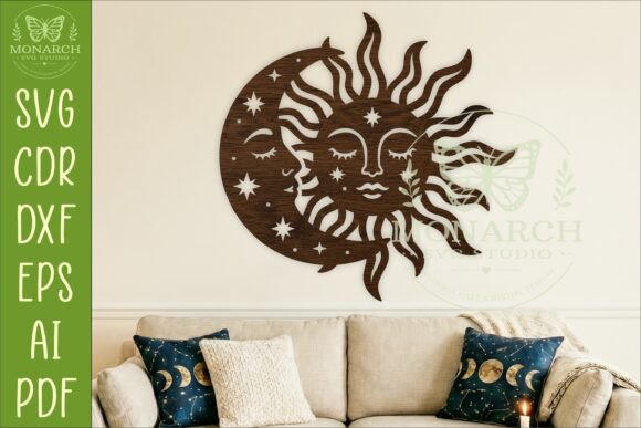 Celestial Sun Moon Wall Art SVG for Boho Decor