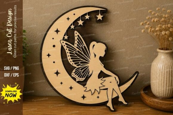 Enchanting Moon Fairy Scene Laser Cut SVG File