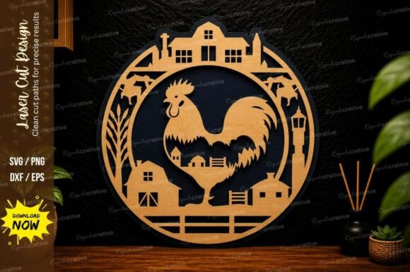 Farm Rooster Circle SVG: Premium Laser Cut Design
