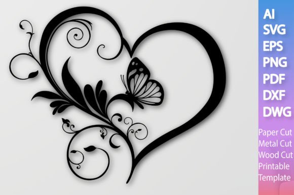 Floral Heart Butterfly SVG #3: Elegant Design for Laser Cut Art