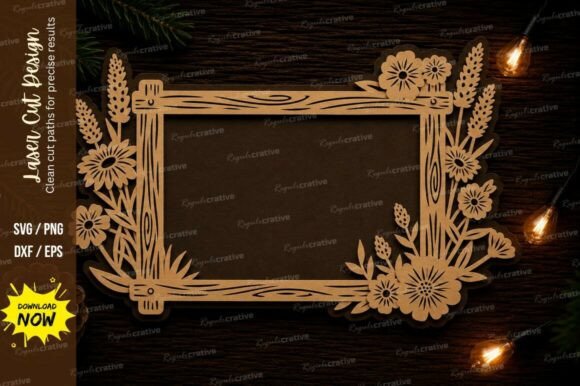 Floral Rectangle Frame Laser Cut SVG: Premium Design Files