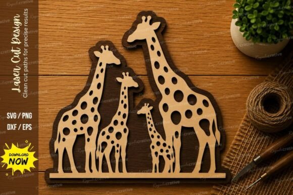 Giraffe Family SVG: Safari Animal Laser Design Files