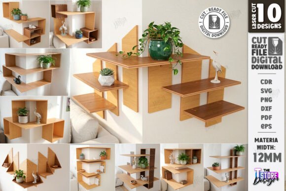 Modern Corner Shelf Laser Cut Bundle SVG