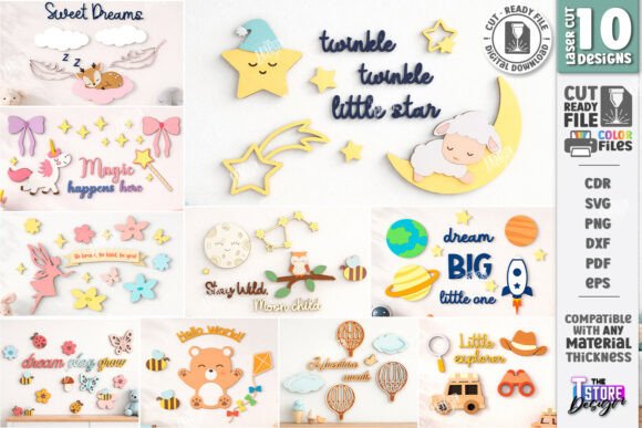 Nursery Wall Decor Laser Cut Bundle: Creative Charm