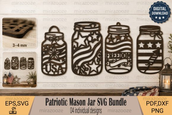 Patriotic Mason Jar SVG Bundle for Festive Crafts