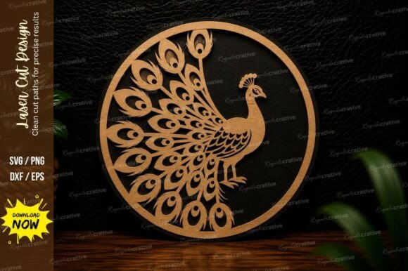 Peacock Mandala Circle Laser Cut SVG: Elegant Design File