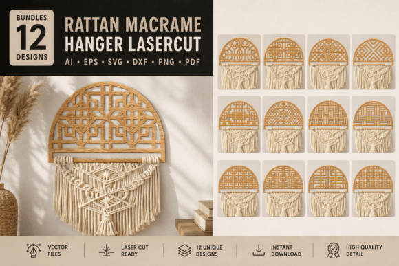 Rattan Macrame Hanger Lasercut BUNDLES
