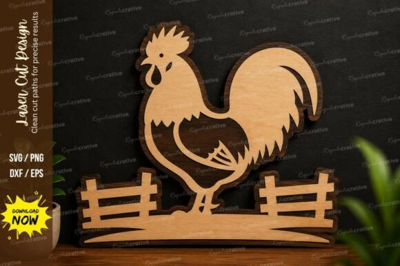 Rooster Farm Laser Cut SVG Design: Craft a Rustic Charm