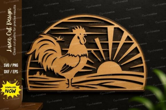 Rooster Sunrise Farm Laser Cut SVG Desig