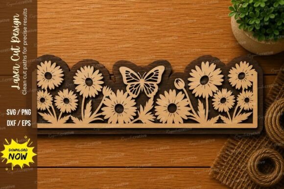 Sunflower Border SVG | Floral Laser Cut