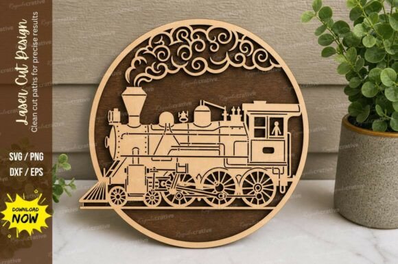 Vintage Train Scene Laser Cut SVG for Crafters