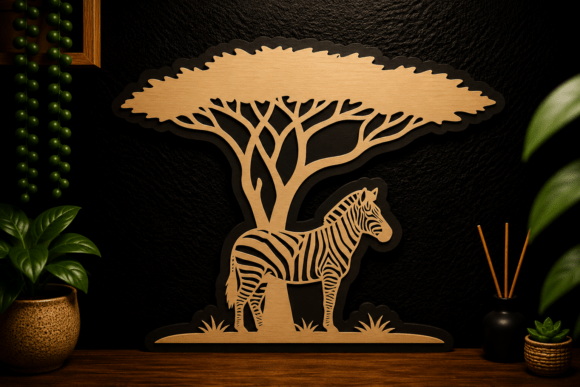 Zebra Tree Scene Laser Cut SVG Design